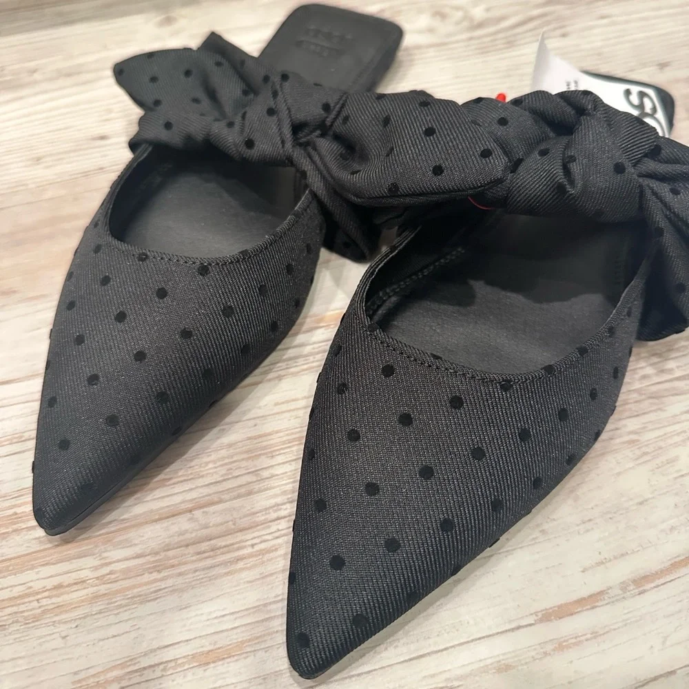 ASOS Women’s Bow Detail Mules - Black Polka Dot Size 6 - Picture 3 of 6
